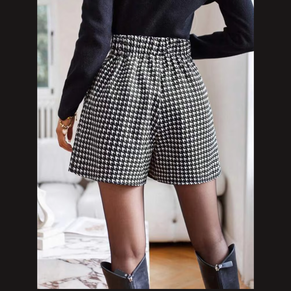 Short en tweed taille haute vichy imprimé