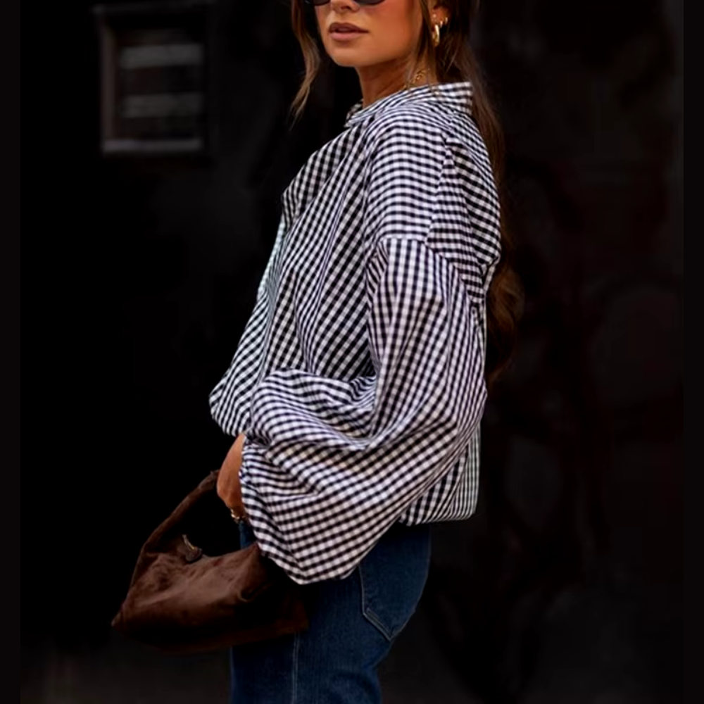 chemisier à carreaux noir et blanc femme
