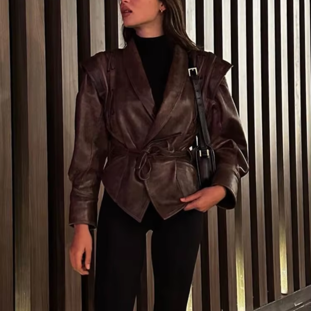 blouson en cuir marron hiver 2025