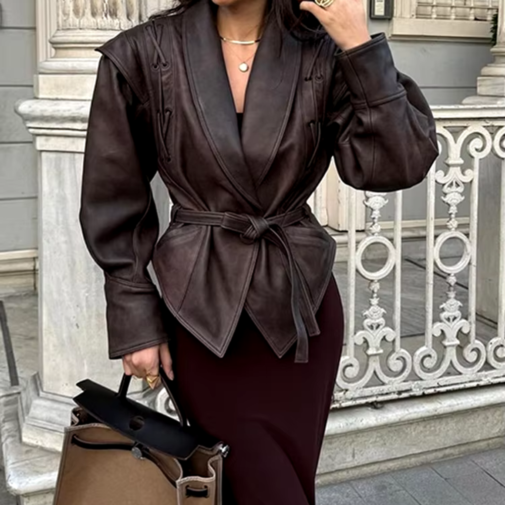 blouson en cuir marron chic femme