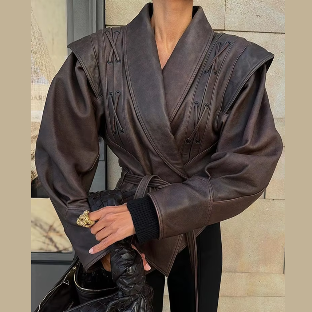 blouson en cuir marron élégant