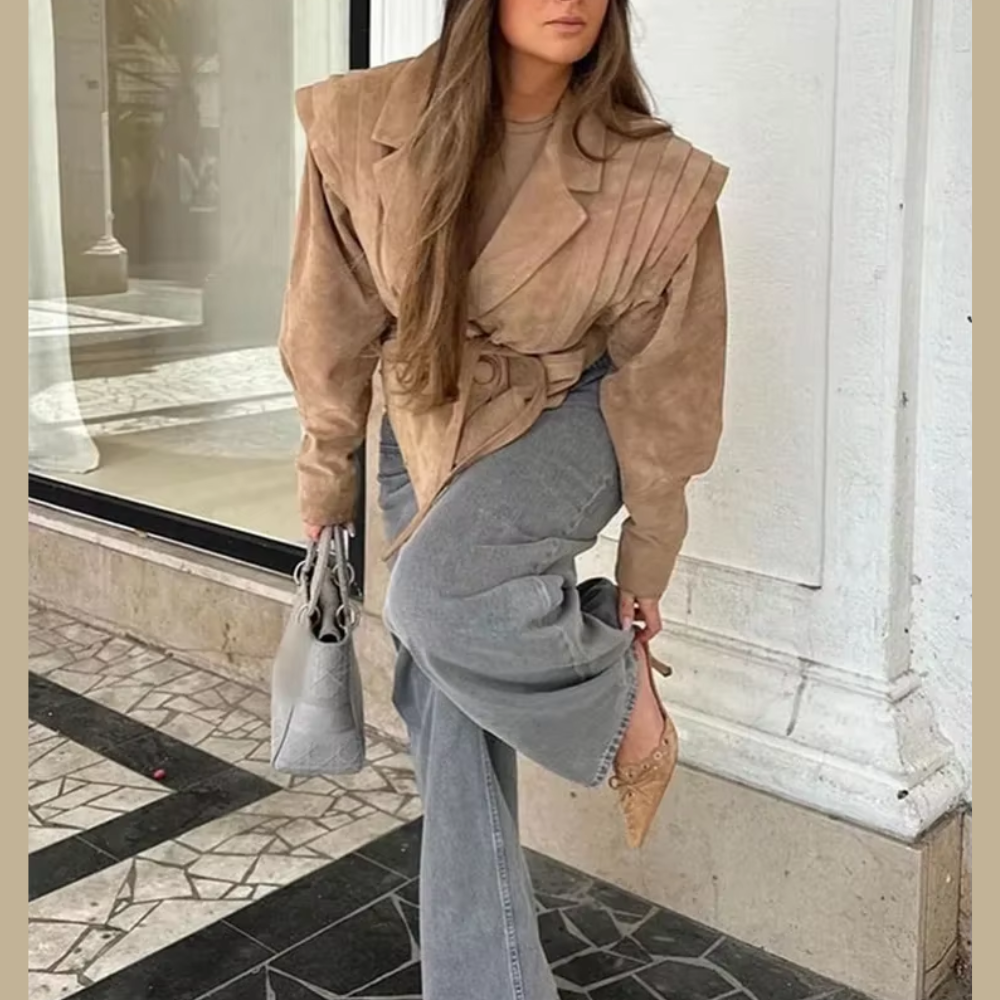 veste chic en daim beige femme