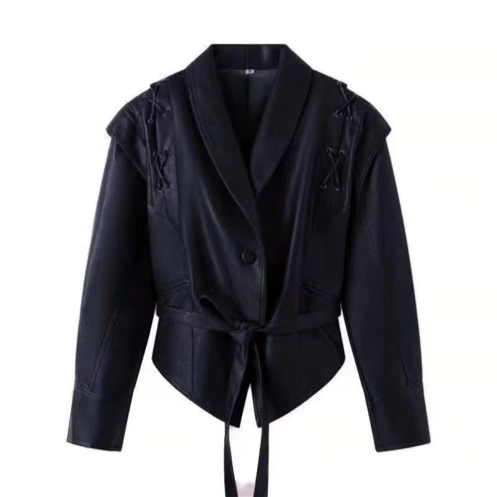 veste en cuir noir à revers chic