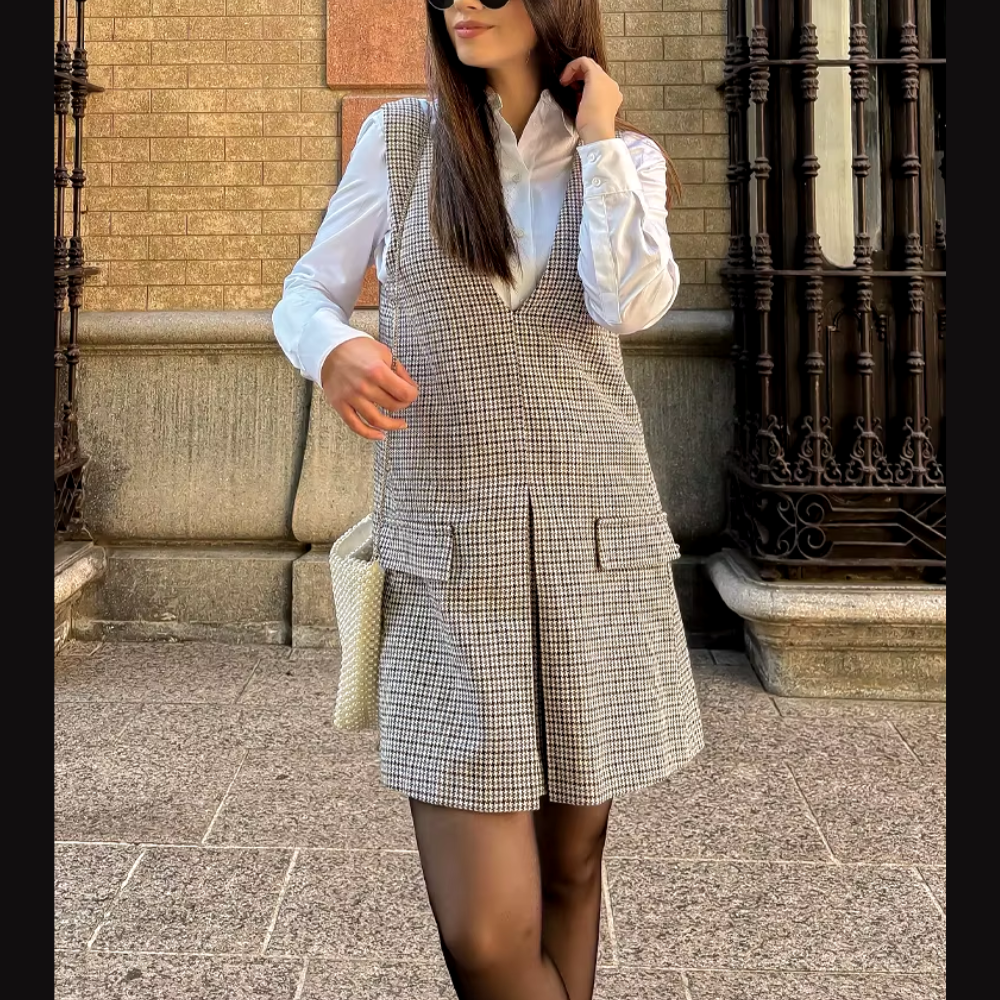 mini robe courte à carreaux vintage femme