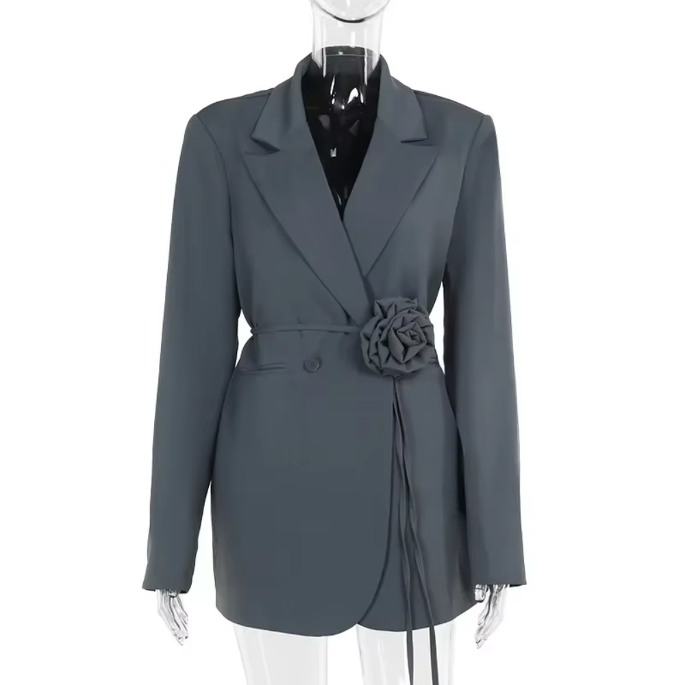 blazer gris élégant fleuri femme (3)