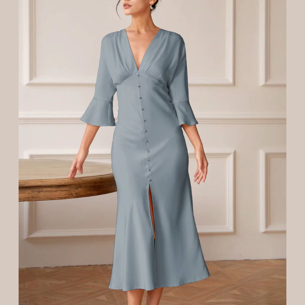 robe longue à manches longues femme bleue