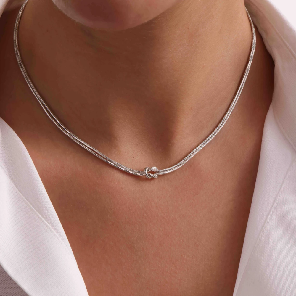 collier noué double chaîne argent