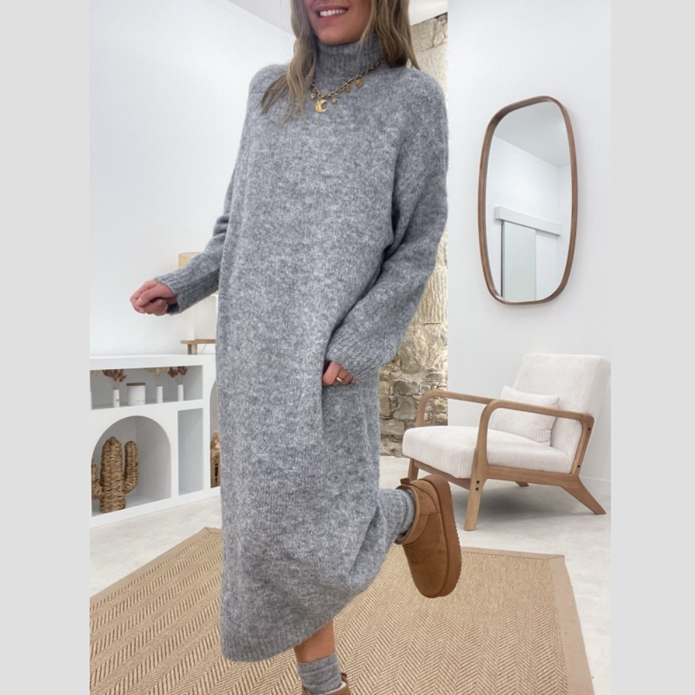 robe pull longue en maille gris