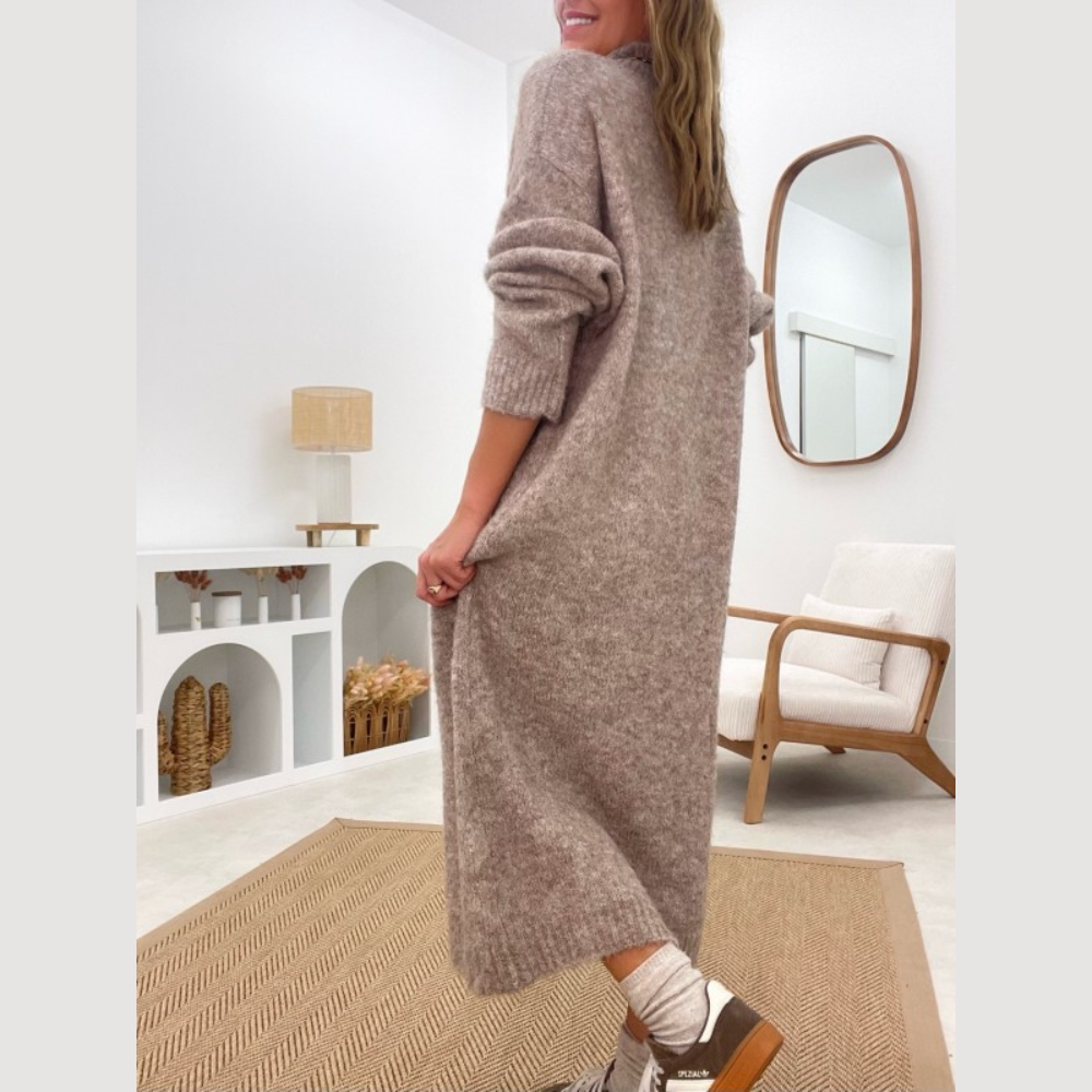 robe pull longue en maille taupe
