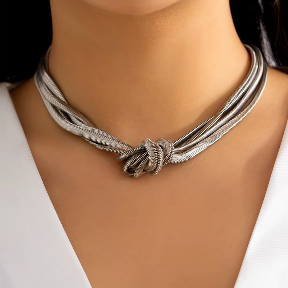 collier multi rangs noué  argent