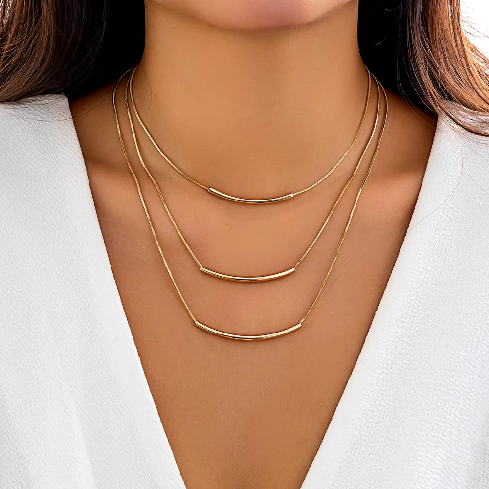 collier fin multi couche doré