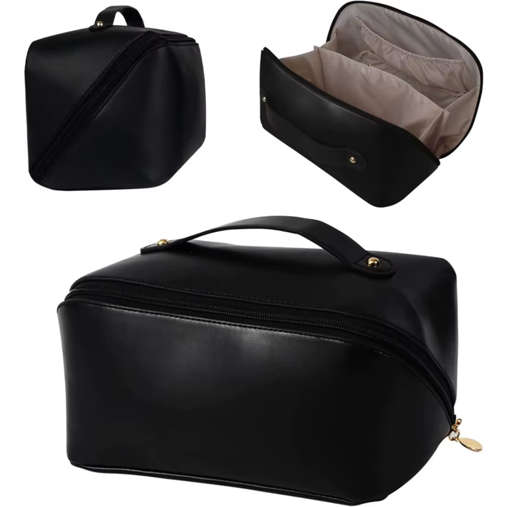 Trousse de maquillage personnalisée prénom noire cuir