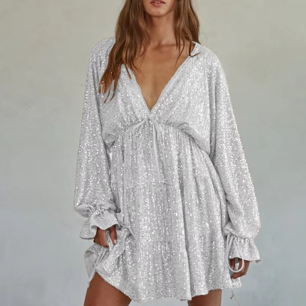 mini robe à paillettes blanche femme