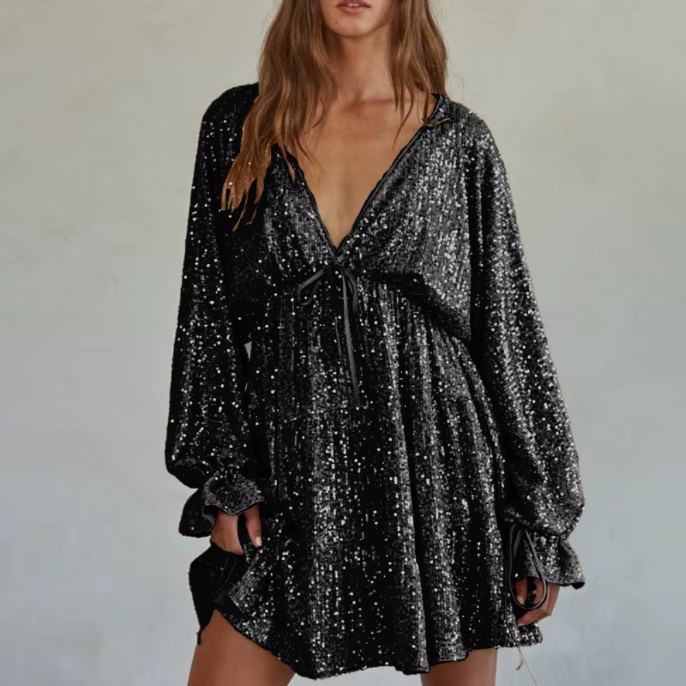 mini robe à paillettes noire femme
