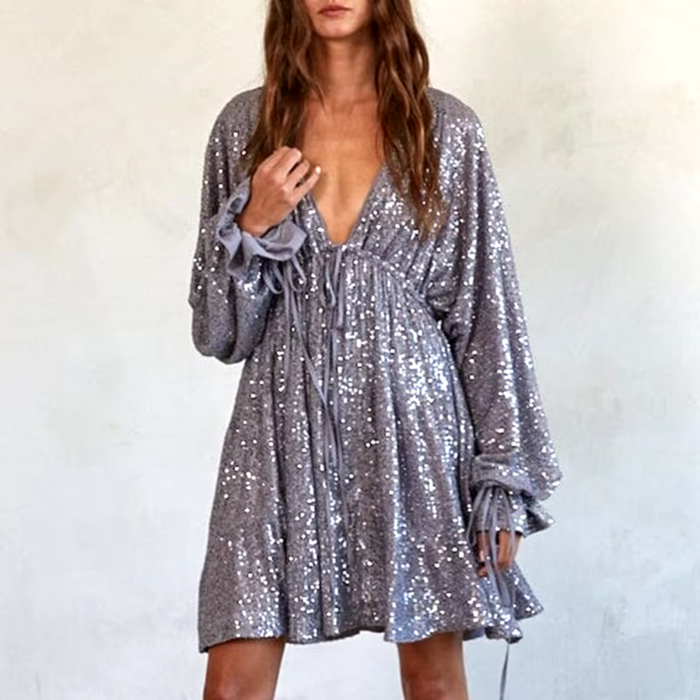 Mini robe taille haute à manches chauve-souris pour femme fêtes soirées