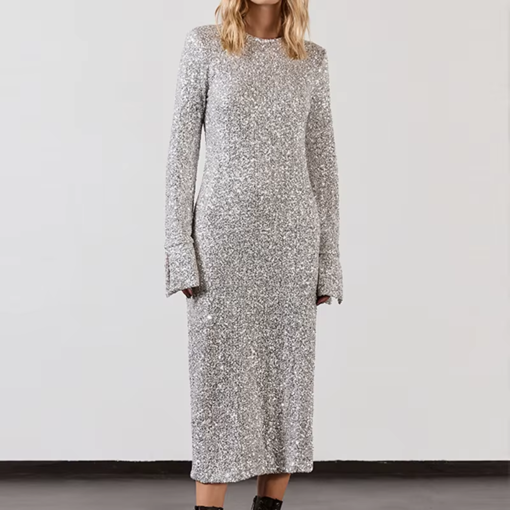robe longue à sequins argentée paillettes