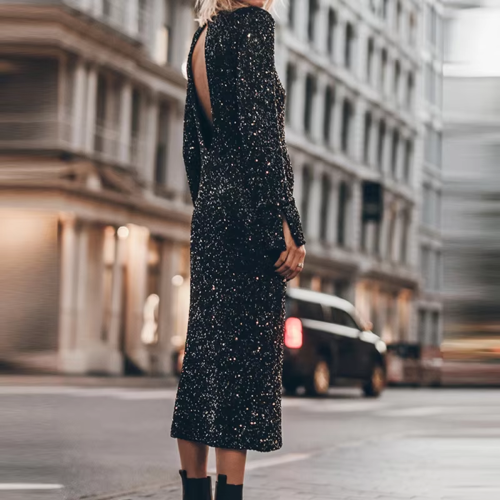 robe longue à sequins noire femme dos nu