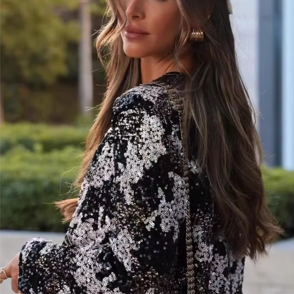 veste courte à sequins black silver femme