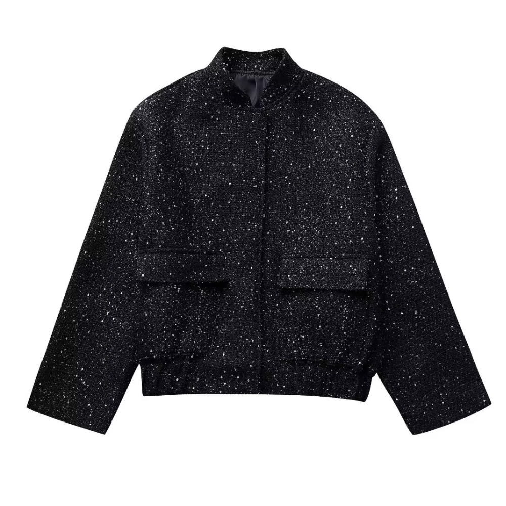 veste à paillettes brillante noir femme