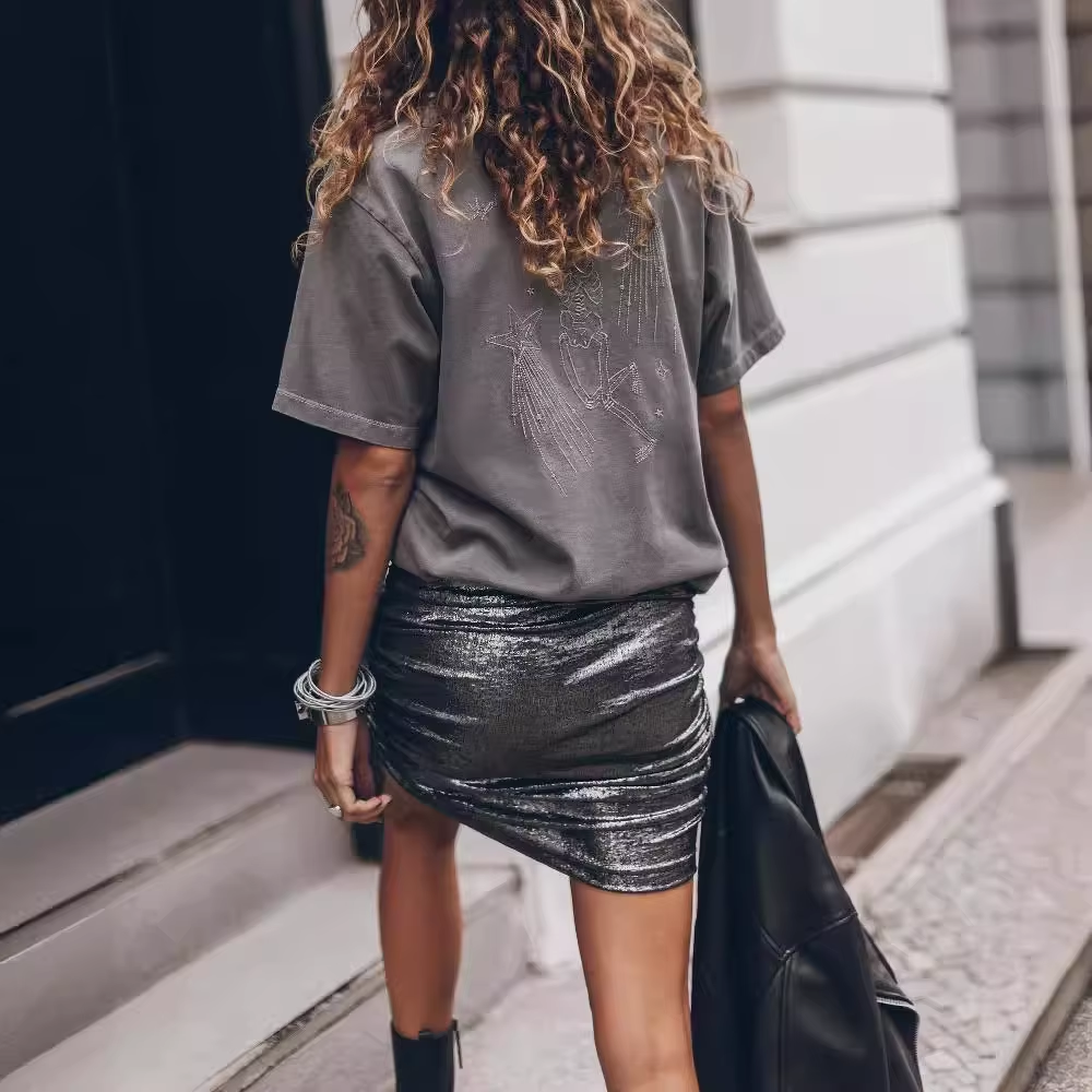 mini jupe gris anthracite élastique femme