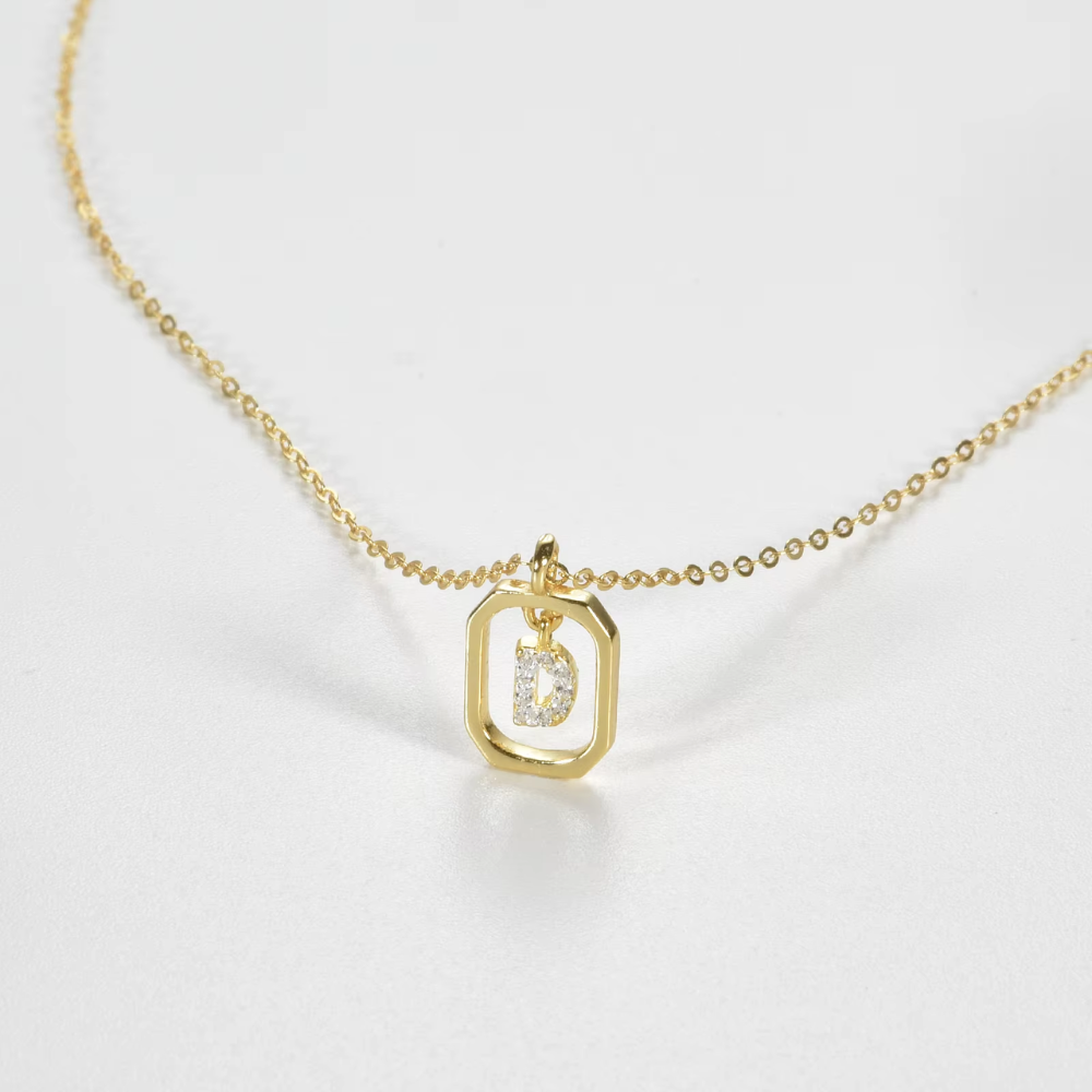 collier lettre monogramme or 24k D
