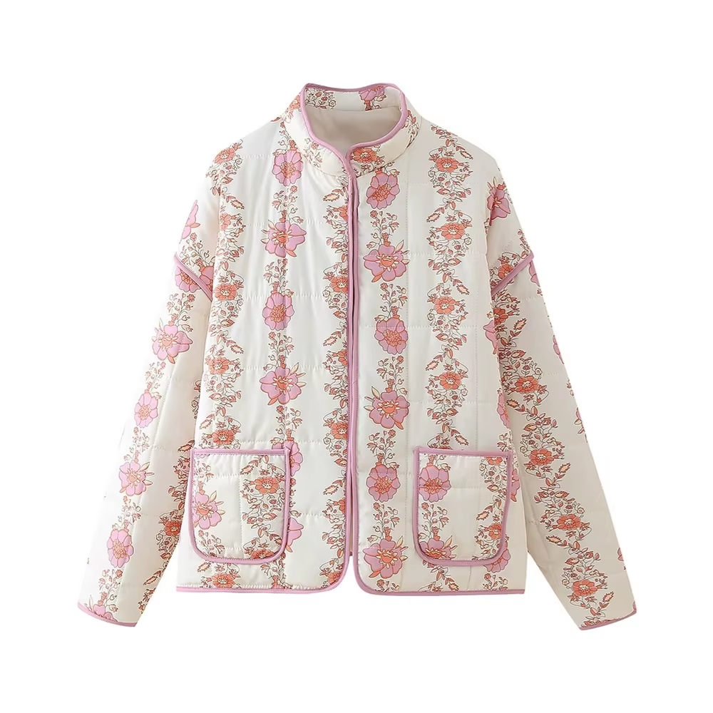 veste en coton imprimée fleurie blanc rose