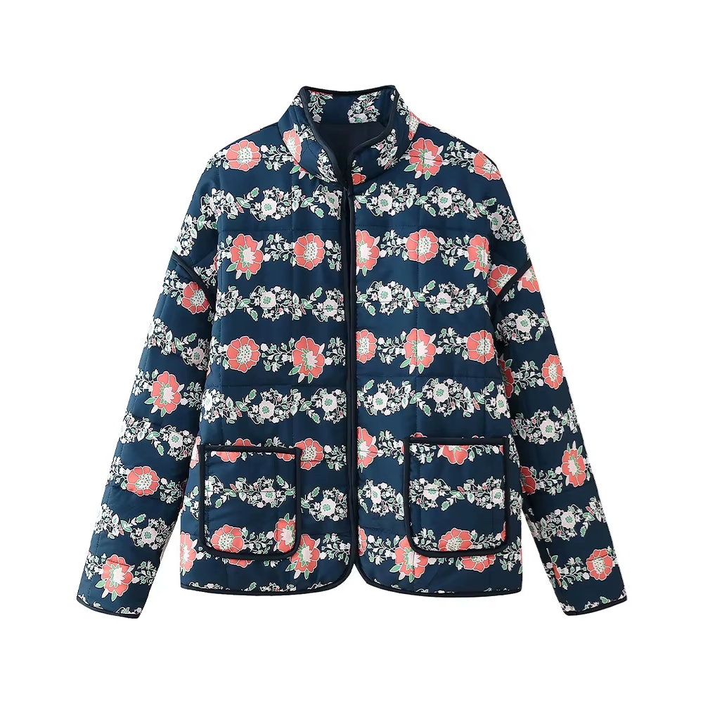 veste en coton imprimée fleurie bleue