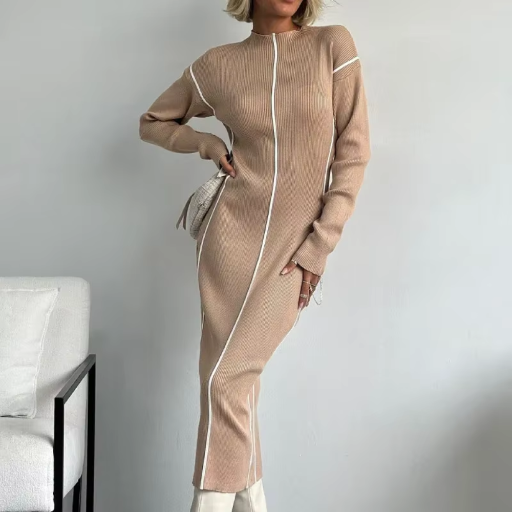 robe longue pull beige élégante