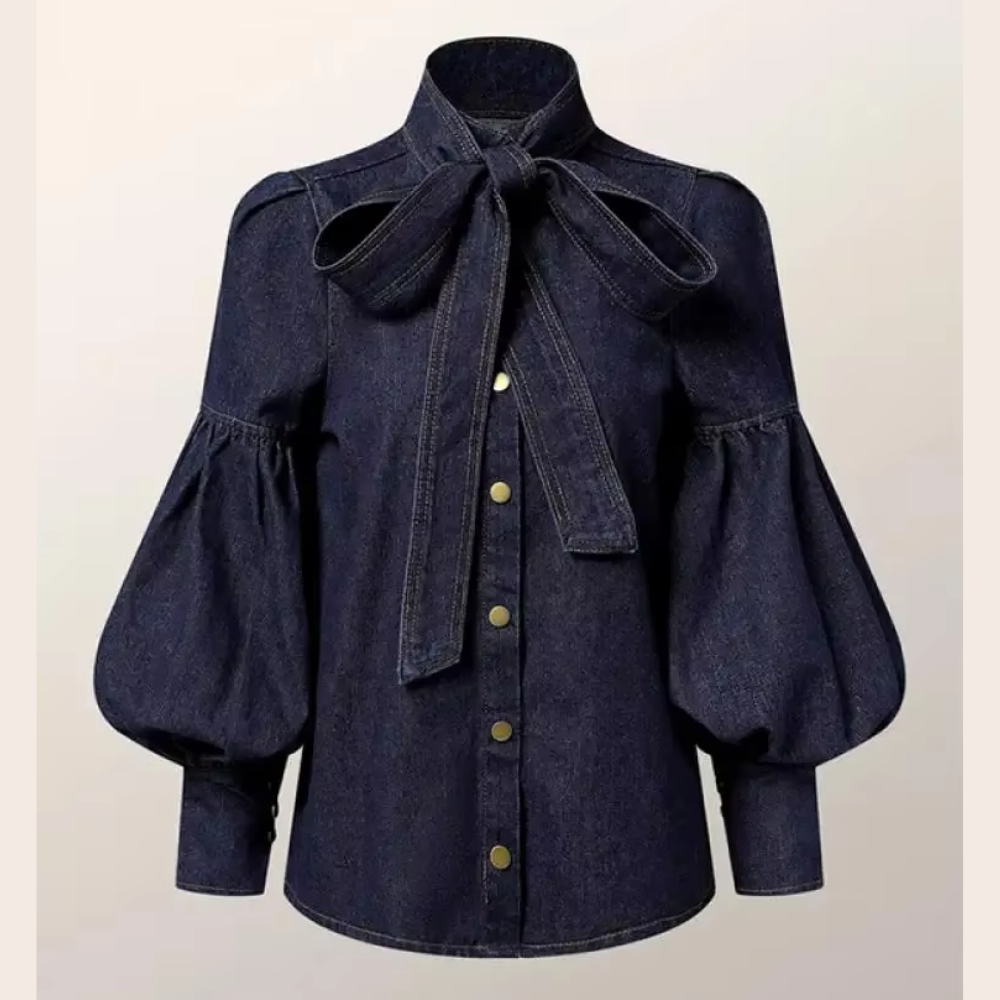 Blouse en jean col noué