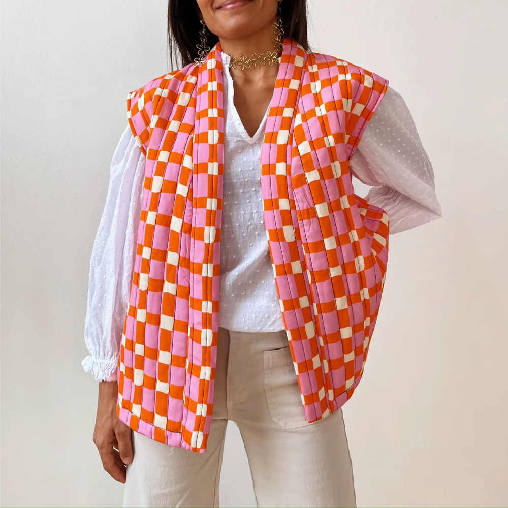 gilet matelassé sans manches imprimé rose orange