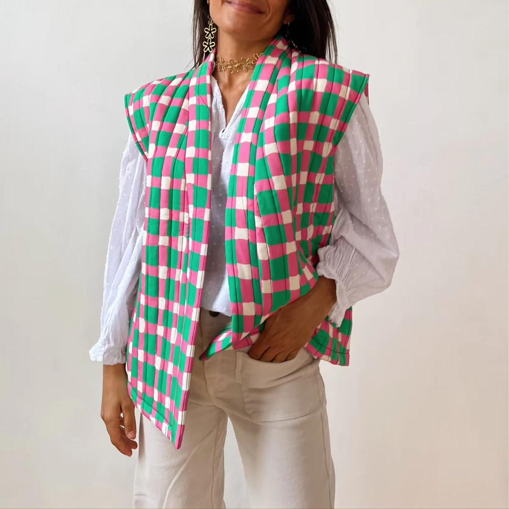 gilet matelassé sans manches imprimé vert rose