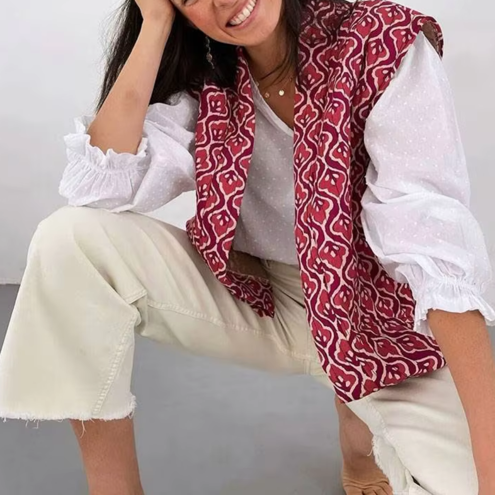 veste sans manches matelassée rouge imprimée