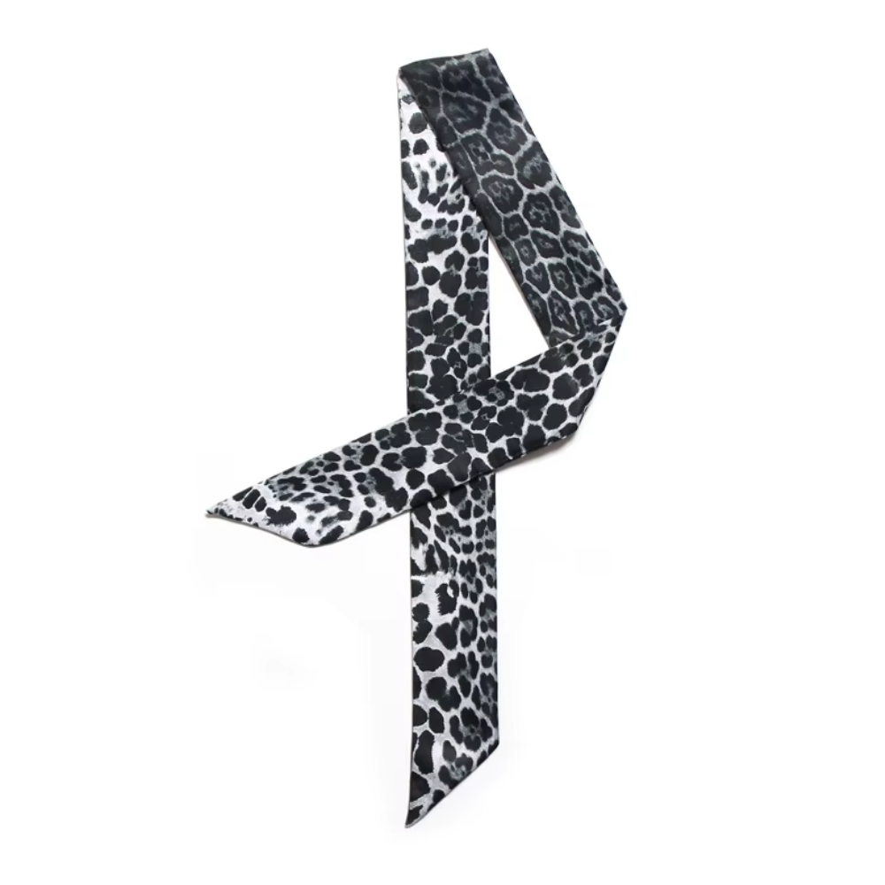 Foulard fin ruban imprimé gris