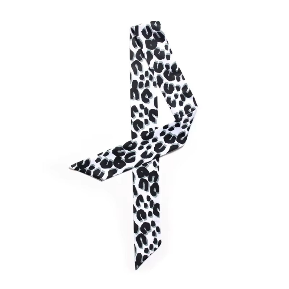 Foulard fin ruban imprimé noir blanc
