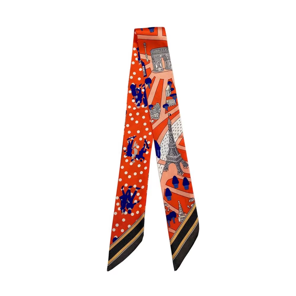 Foulard fin ruban imprimé orange tour eiffel