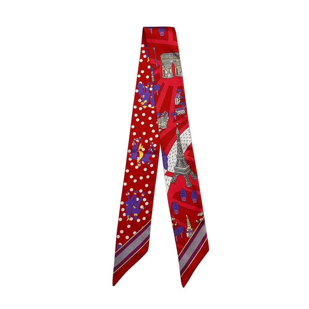 Foulard fin ruban imprimé satin rouge