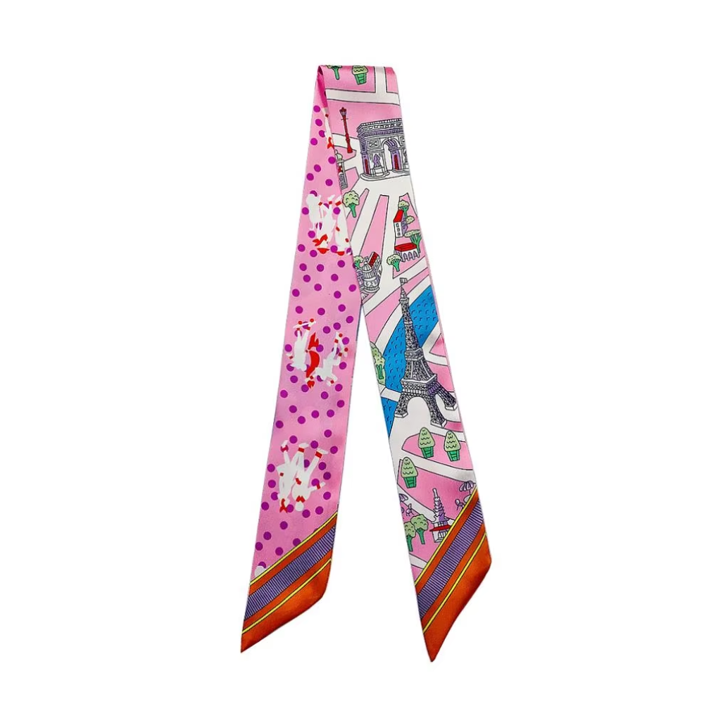 Foulard fin ruban imprimé rose tour eiffel