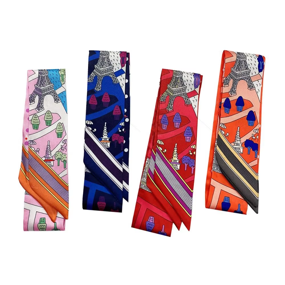 Foulard fin ruban imprimé soie