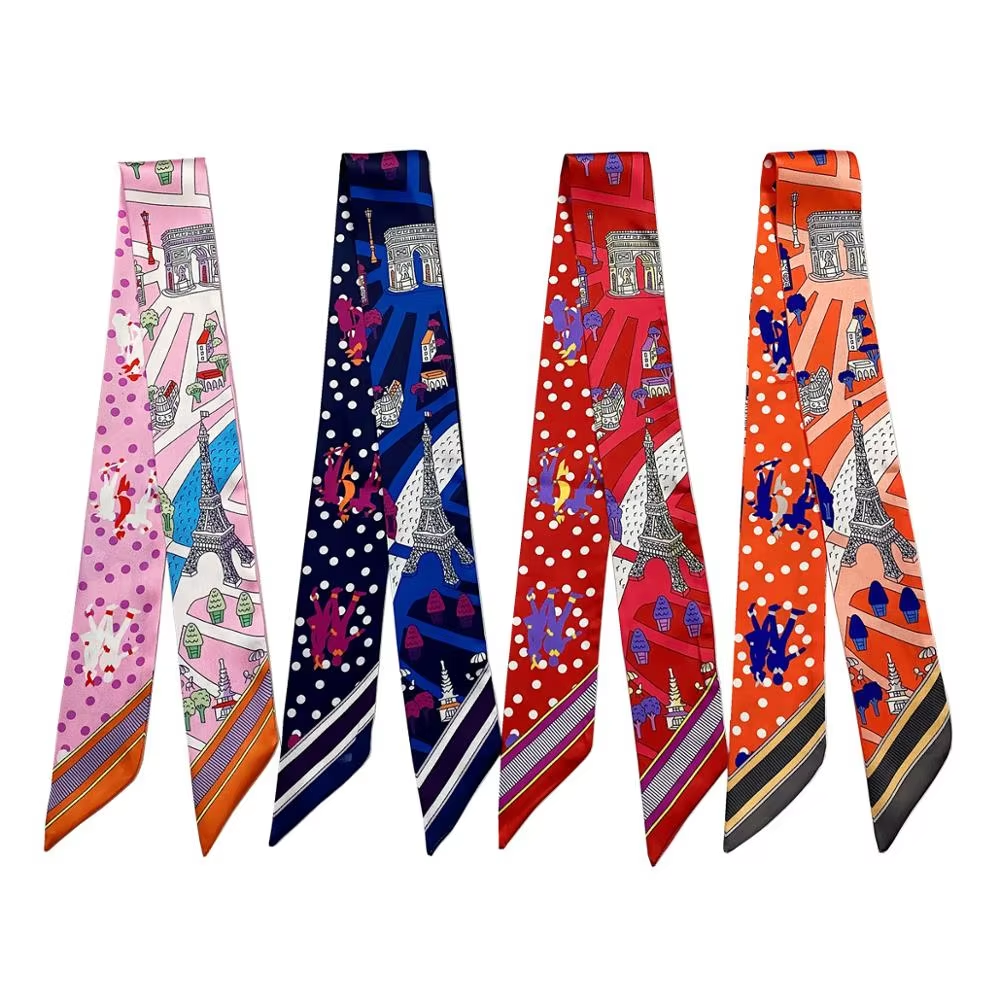 Foulard fin ruban imprimé tour eiffel