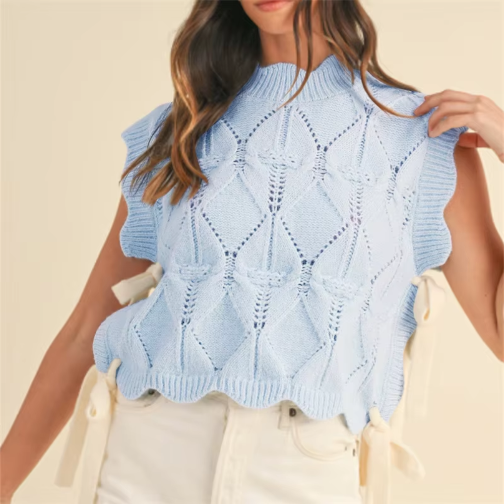 pull sans manches bleu noué