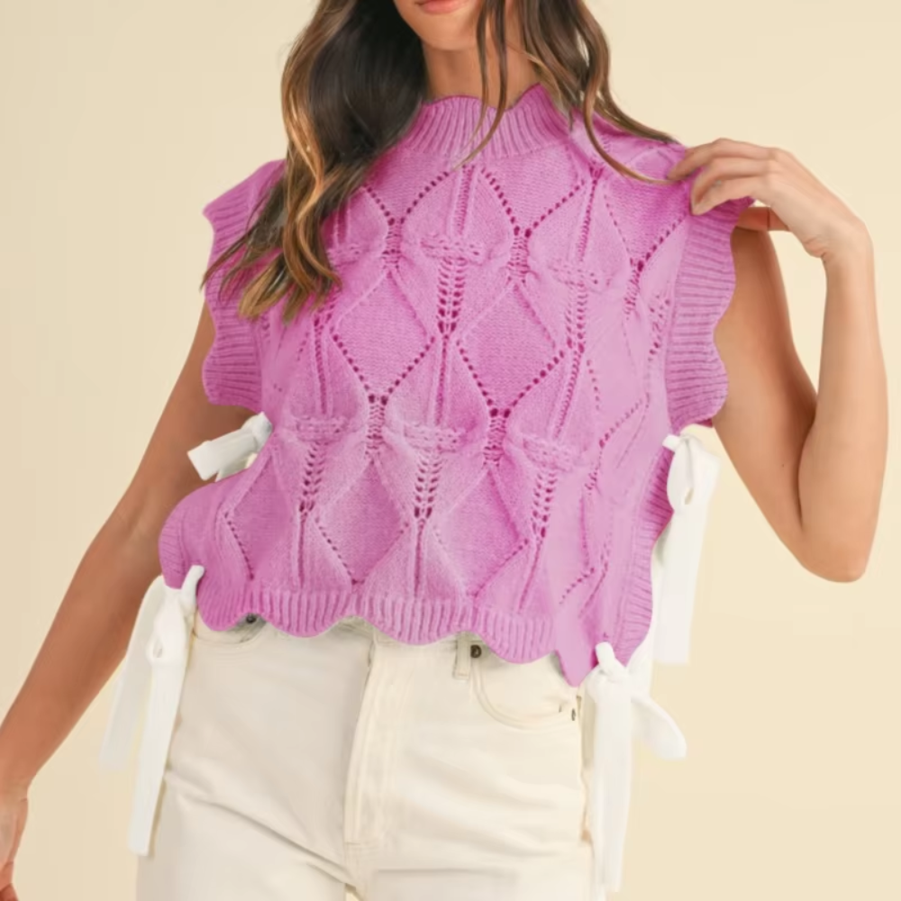 pull sans manches  rose noué