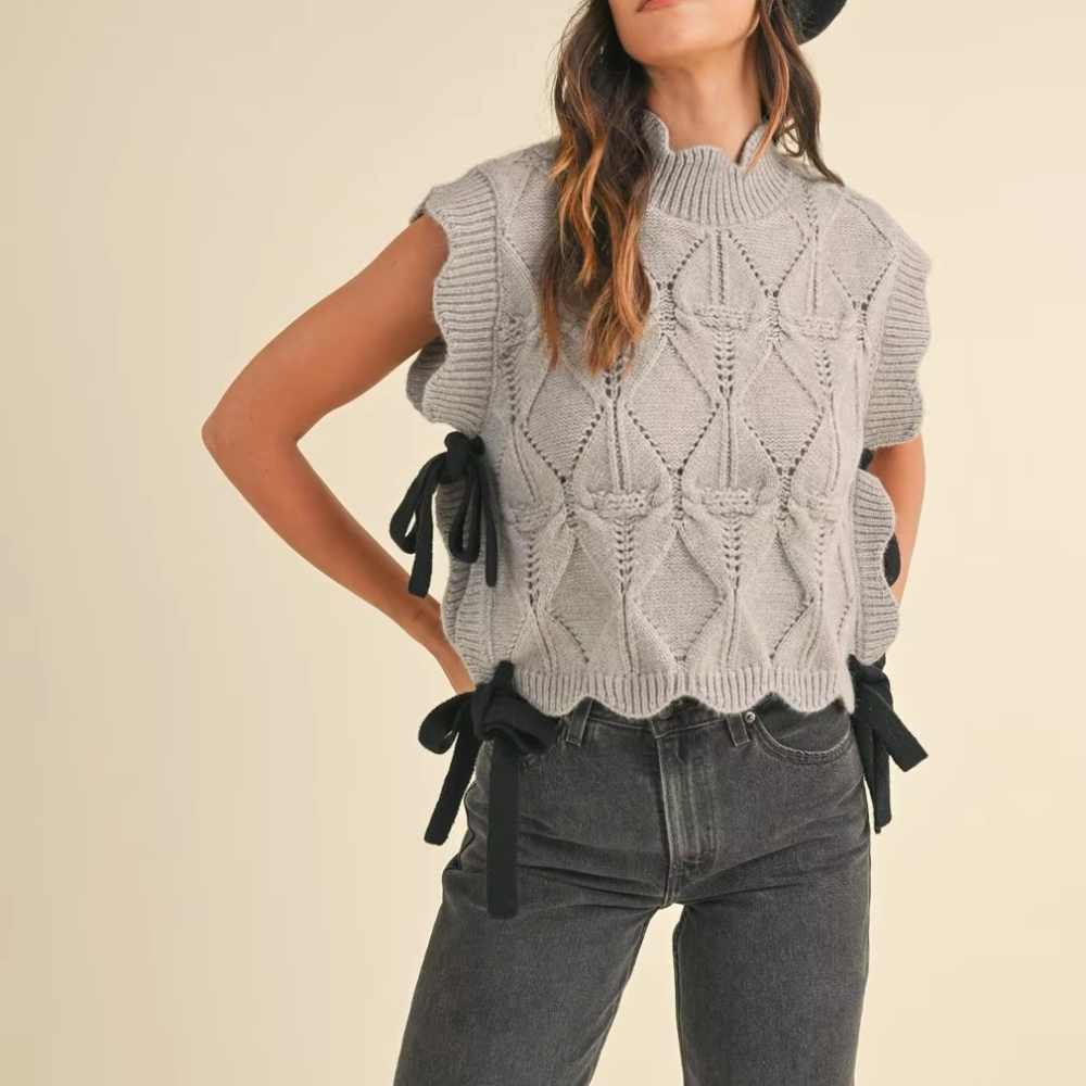 Pull Sans Manches Justice Fille Taille L - Gris/vert Rayé Motif Géométrique