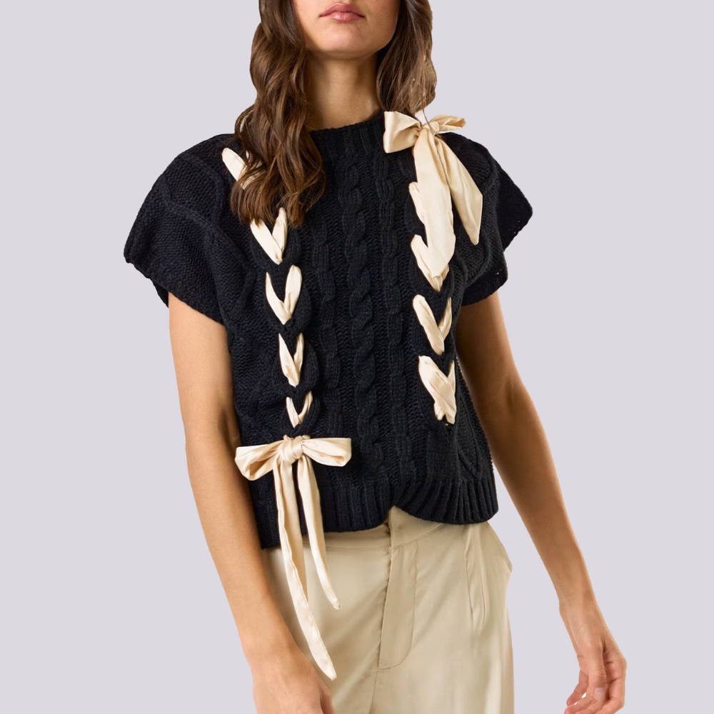 pull sans manches tricot noeud noir