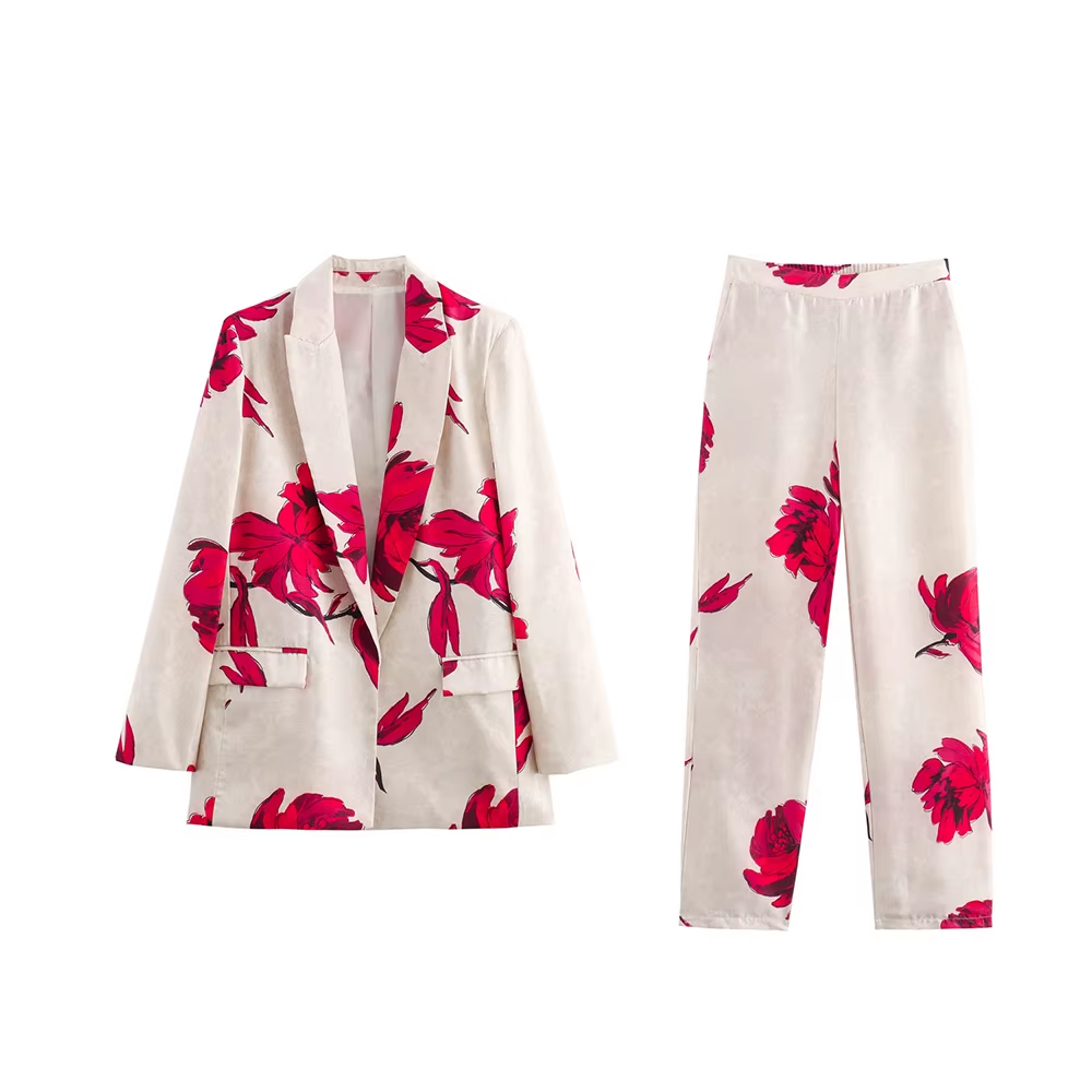 ensemble tailleur femme blanc fleuri rose (3)