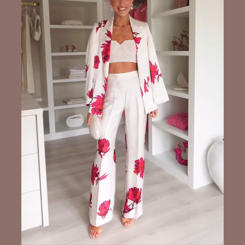 ensemble tailleur femme blanc fleuri rose (2)