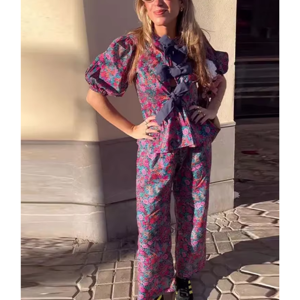 ensemble chemisier pantalon imprimé floral femme