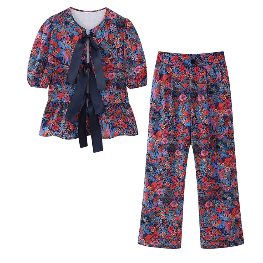 ensemble chemisier pantalon imprimé floral femme (3)