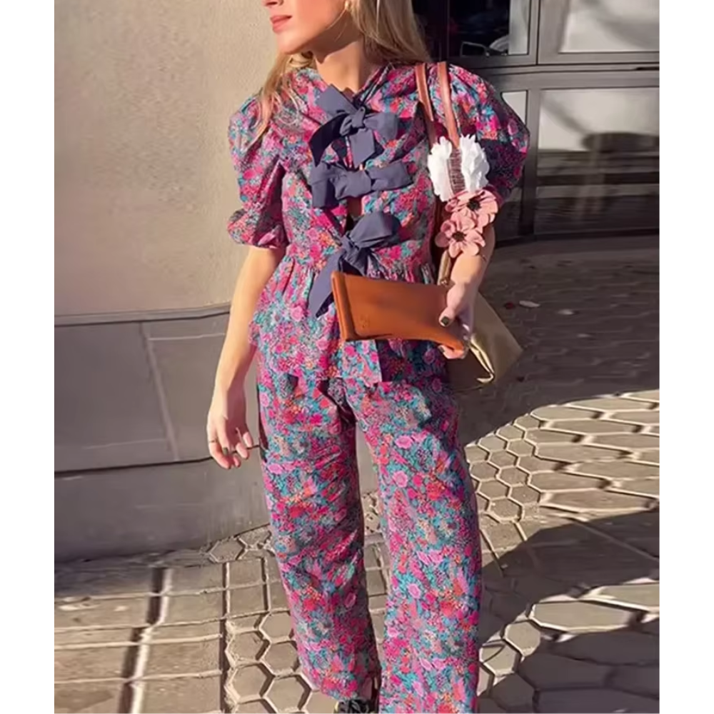 ensemble chemisier pantalon imprimé floral femme (2)