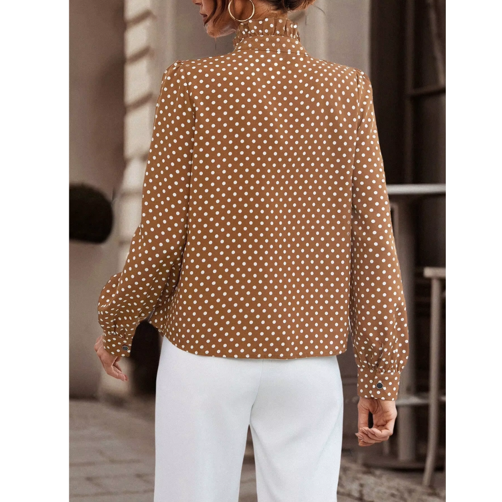 Chemisier à manches longues imprimé pois pour femme marron