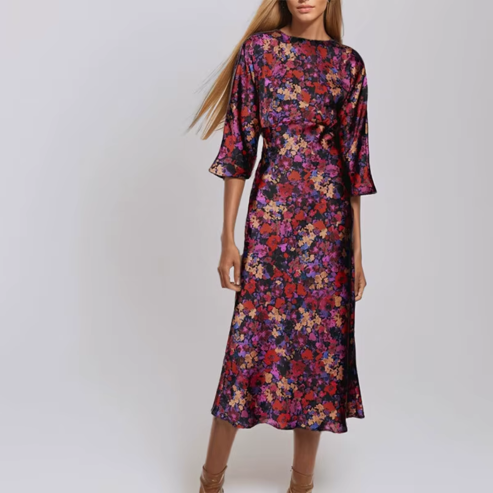 robe mi longue fleurie en satin